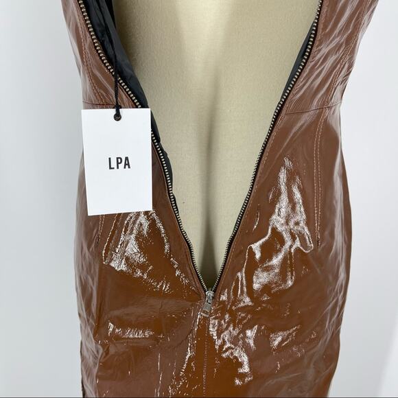 LPA The Label Ophelia 100% Leather Midi Dress Brown Women’s Size XS NWT - Picture 7 of 12